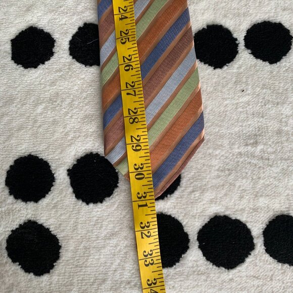 Eton Silk Linen Brown Green Striped Print Neck Tie - Picture 8 of 8